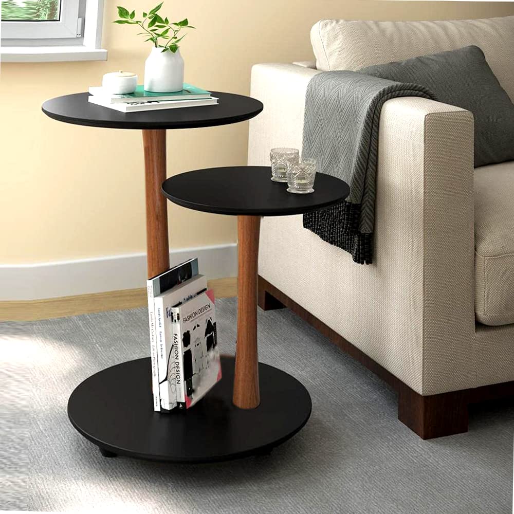 Dime Store Modern Double Top Round Coffee Table/Side Table/Center Table/Bedside Table (Black, Double Top, Engineered Wood And Hard Wood)