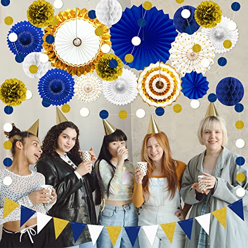 Image of 23pcs Navy Blue and Gold Graduation Birthday Party Decorations