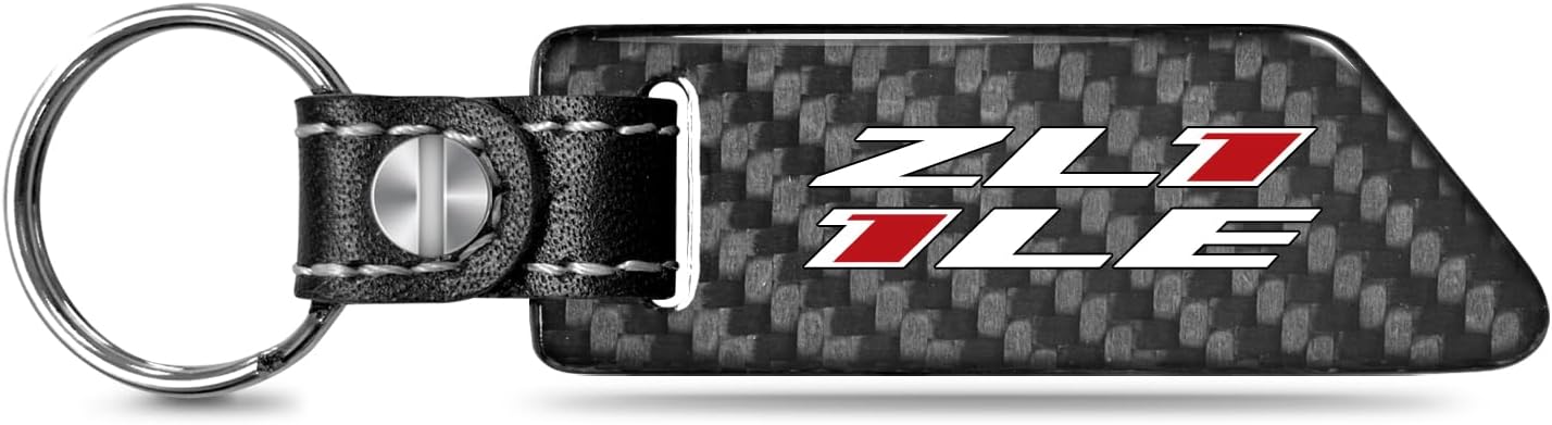 iPick Image for Chevrolet Camaro ZL1-1LE Black Real Carbon Fiber Blade Style with Black Leather Strap Key Chain Keychain, Official Licensed