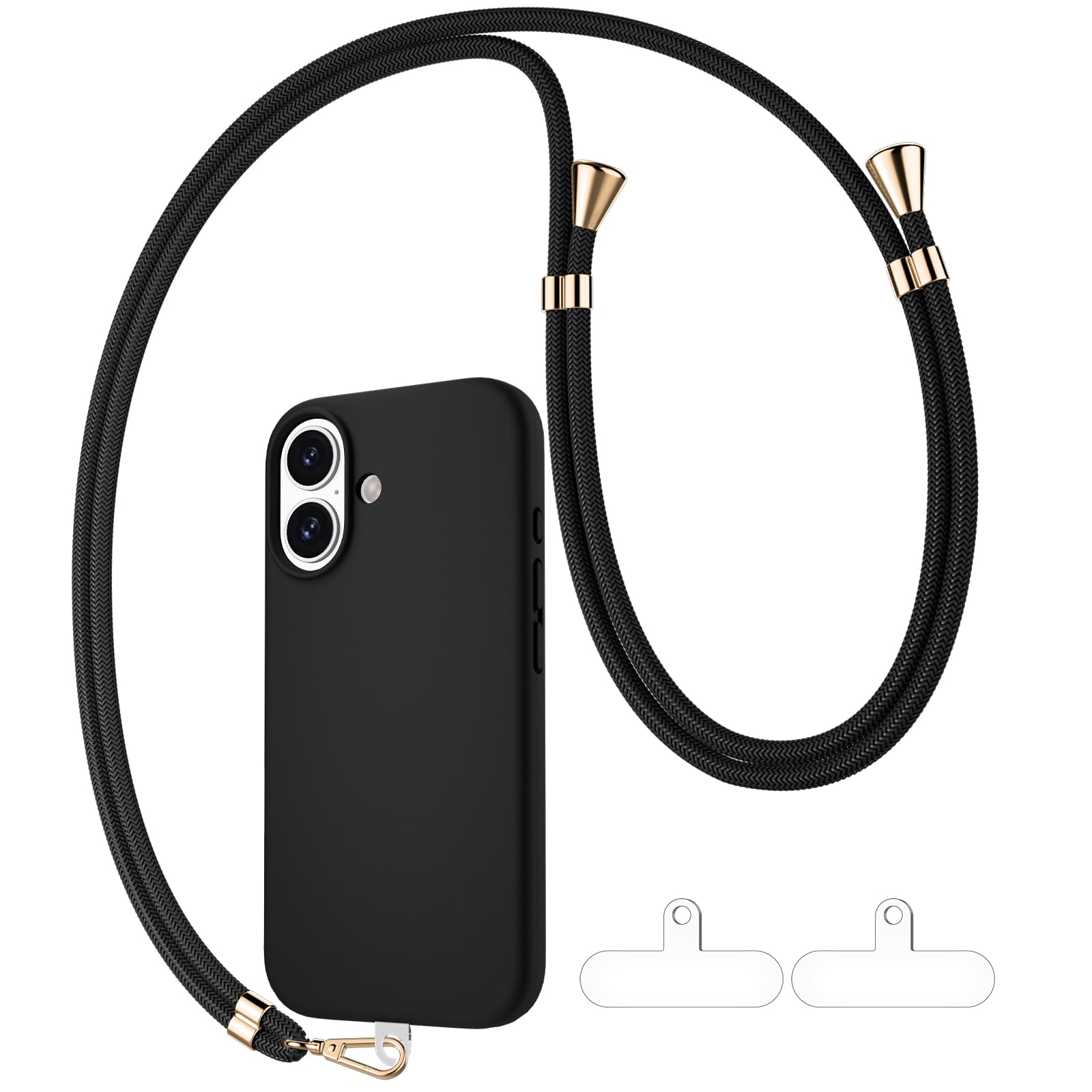 GOODVISH Universal Handykette für iPhone 17 Hülle mit Band, Schwarz | mit 2 Ultradünnem Patch, Silikon Hülle mit Handy Umhängeband 6.3", Kordel Kette für alle Standard Handyhülle Schutz Case