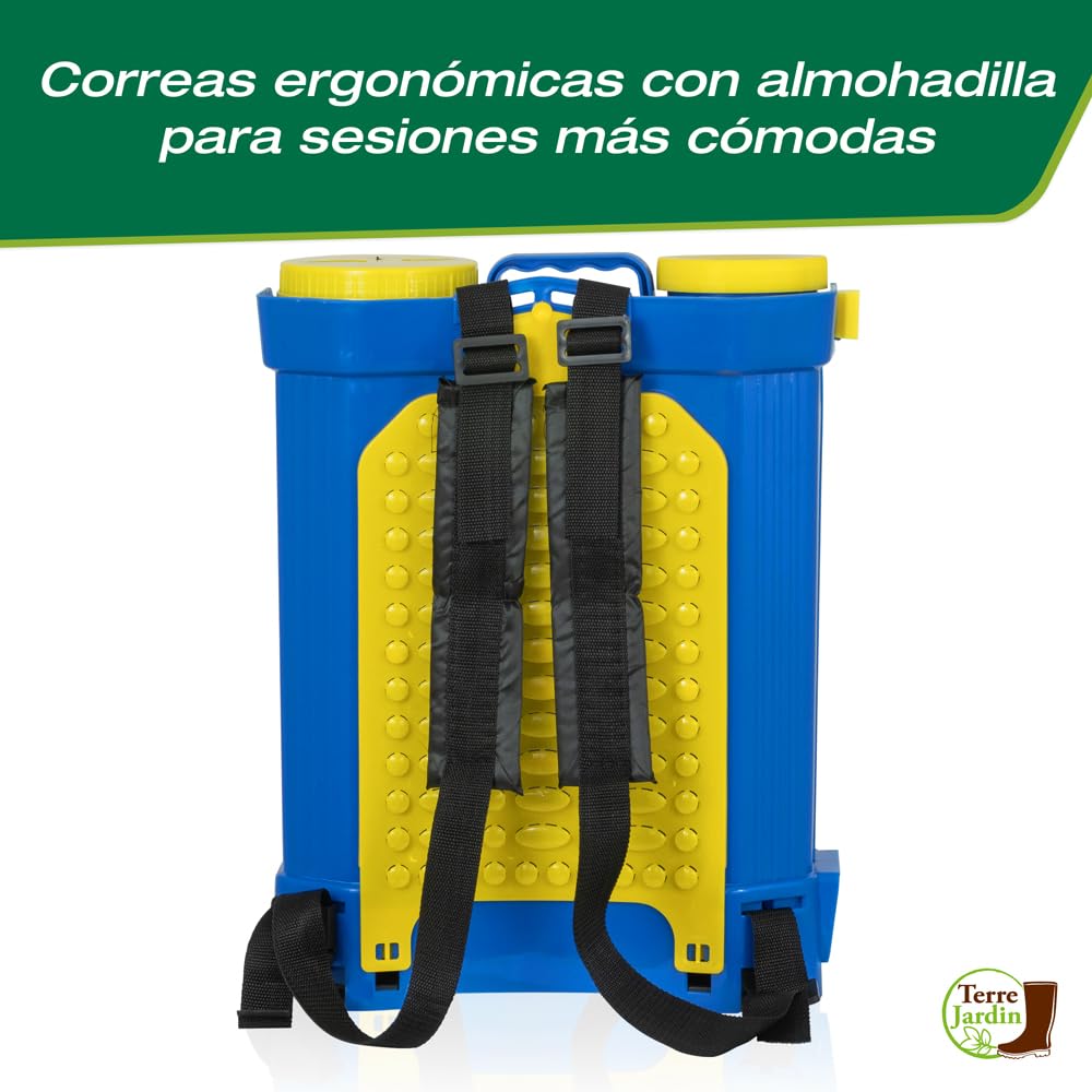 TERRE JARDIN Pulverizador Eléctrico Recargable 16L - Pulverizador de Jardín de Mochila a Batería 12V con Lanza Telescópica y 4 Boquillas - Pulverizador para Techos, Plantas y Desherbado