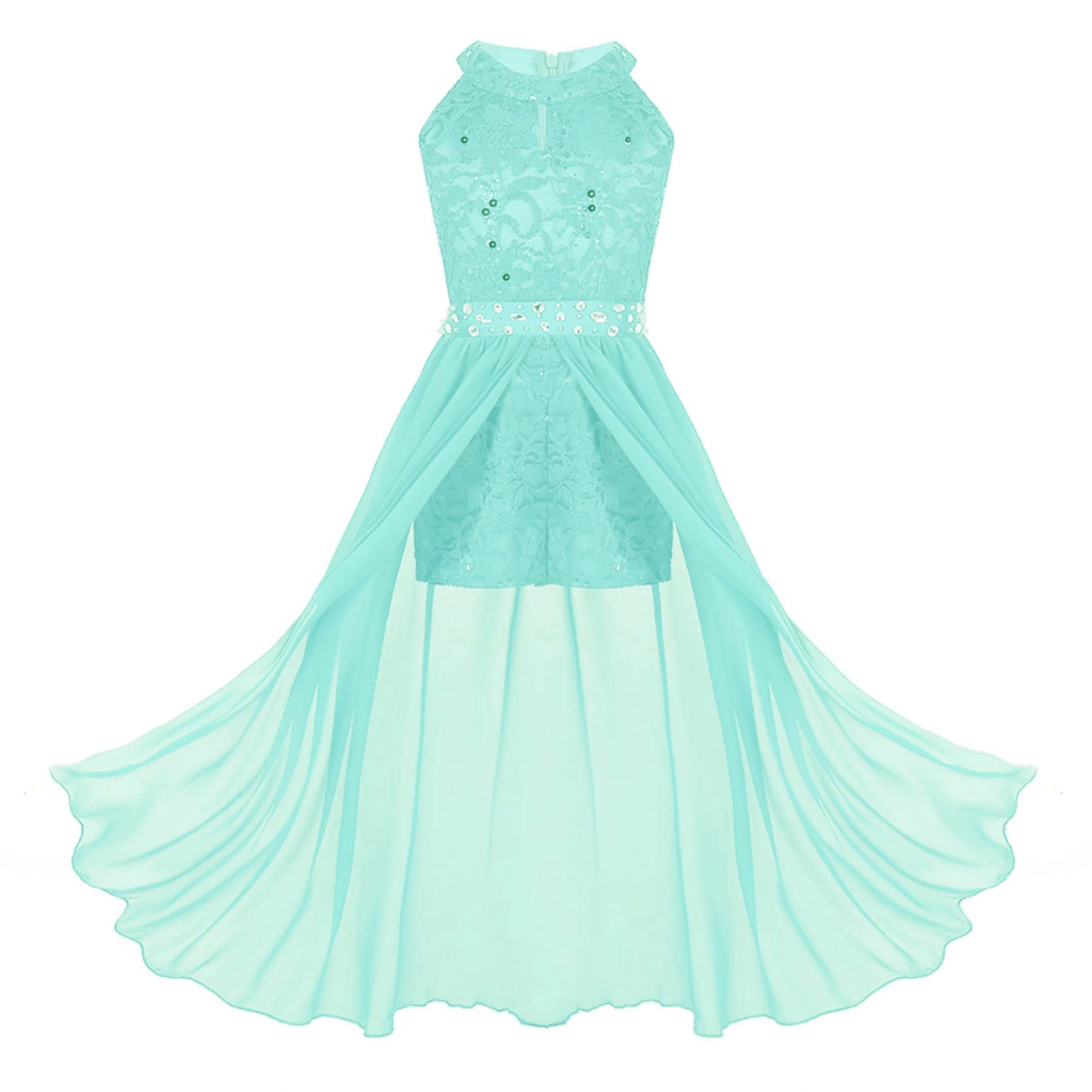 inlzdz Vestido Elegante de Fiesta para Niña Maillot con Falda Tul Vestido de Gasa con Encaje sin Manga con Diamantes para Boda Ceremonia Gala