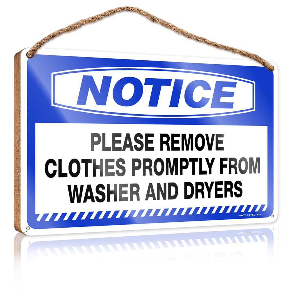 DTHA Holiday Porch Sign Notice Please Remove Clothes Promptly From Washer And Dryers Wooden Sign Western Home Decor Holiday Porch Sign(20X30CM)