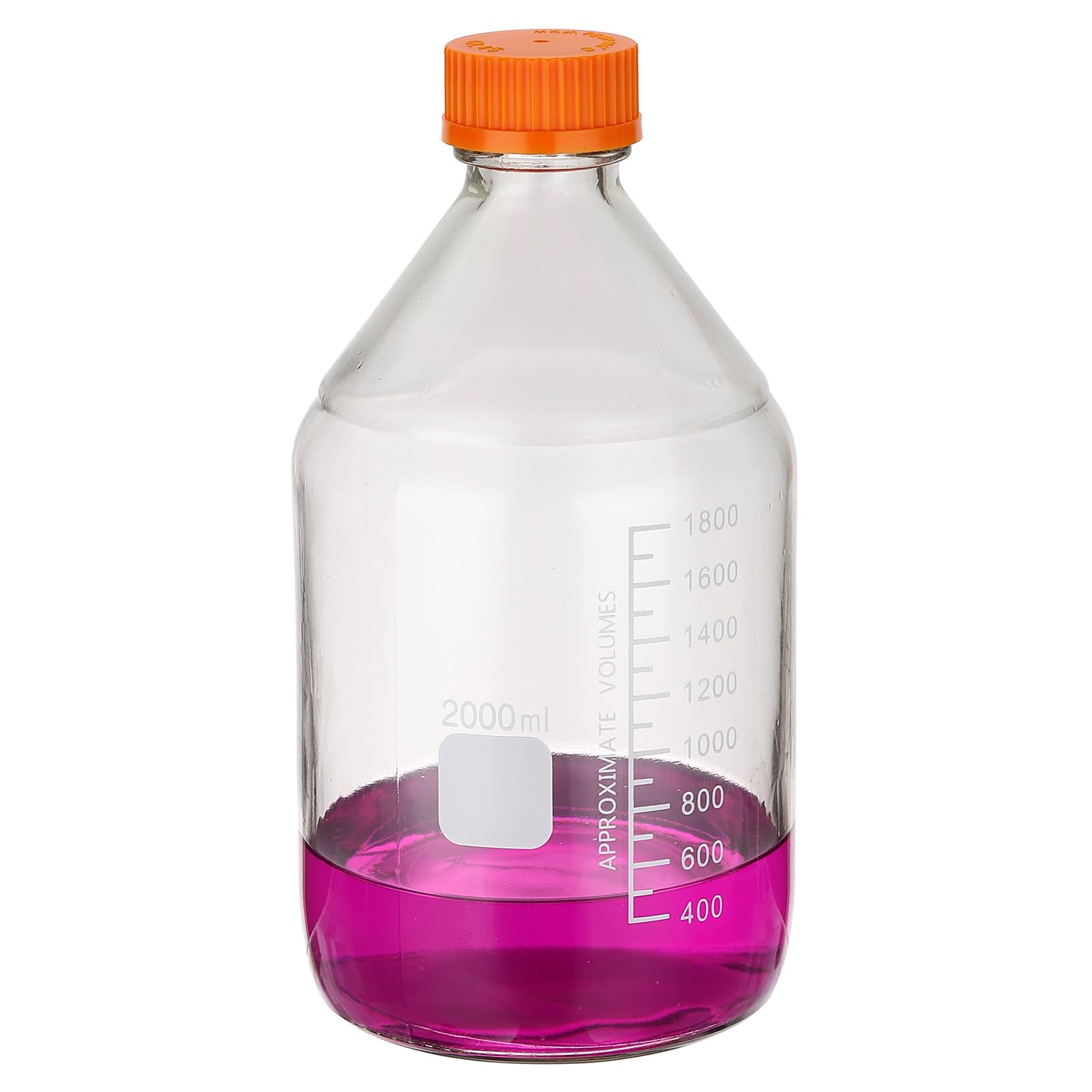 PATIKIL 1 Confezione Flaconi Per Conservazione Reagenti, 2000ml Borosilicato Vetro Graduato Flaconi Rotondi Con Coperchio A Vite Arancione GL32 Per Liquidi Reagenti Laboratorio