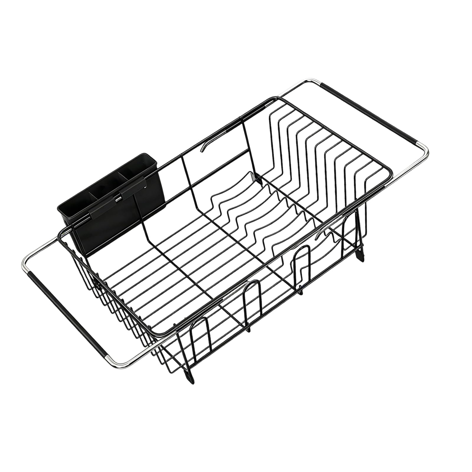 Ekoama Adjustable Kitchen Sink Drainer With Cup Holders And Utensil Tray For Countertop Or Sink Space Saving Storage Rack