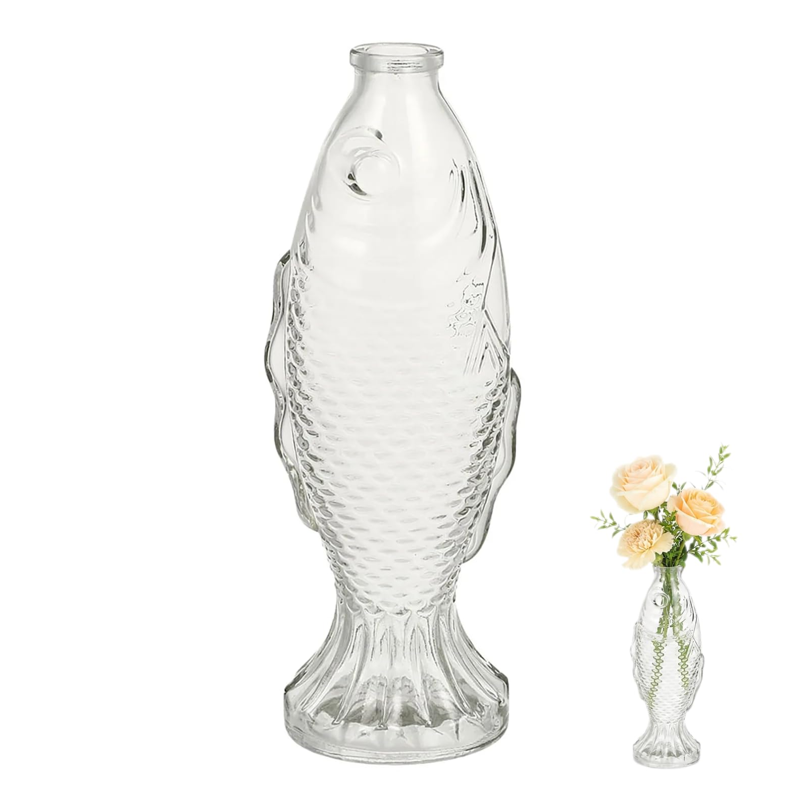 Zerodeko Fish Shaped Glass Vase Transparent Corked Wishing Bottle Message Wishing Empty Bottle for Perfume Essential Oils Home Decor Desktop Display 26.00Cm