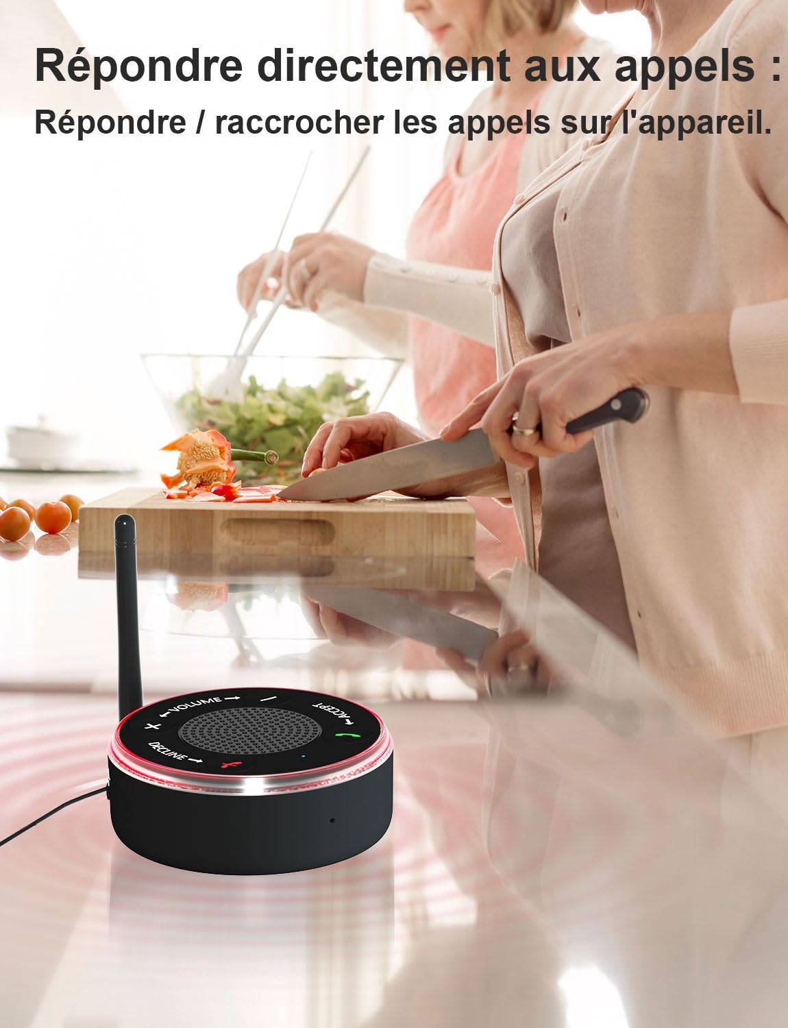 Amplificateur d'appel avec flash 110dB pour seniors et malentendants - Bluetooth, 3 modes, réponse directe depuis l'amplificateur