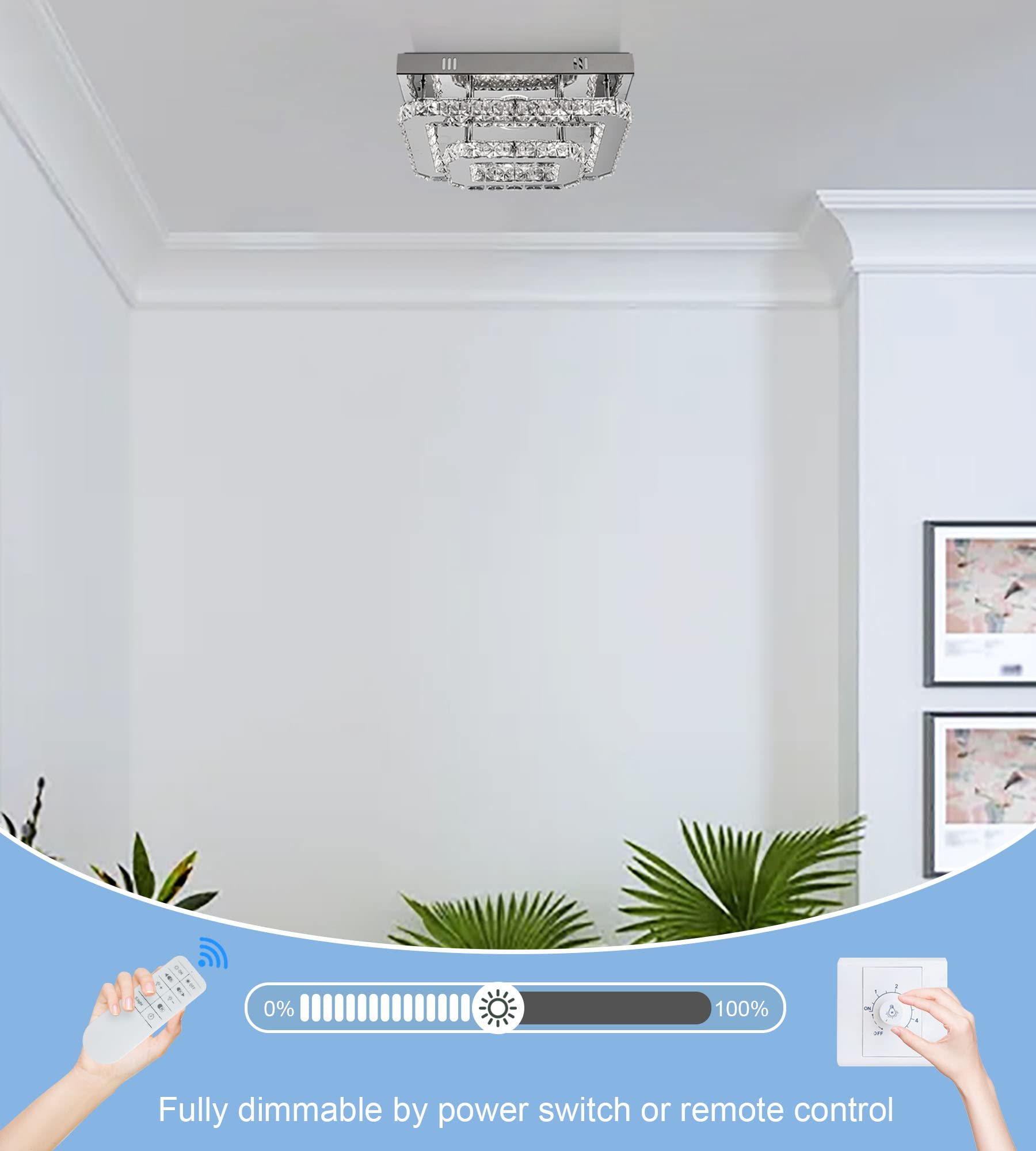 DSLITING Dimmable Chandelier Small Crystal Chandelier Flush Mount Ceiling Light Fixture Modern LED Small Ceiling Light Bedroom Chandelier for Hallway Stairway Bathroom Ceiling Light