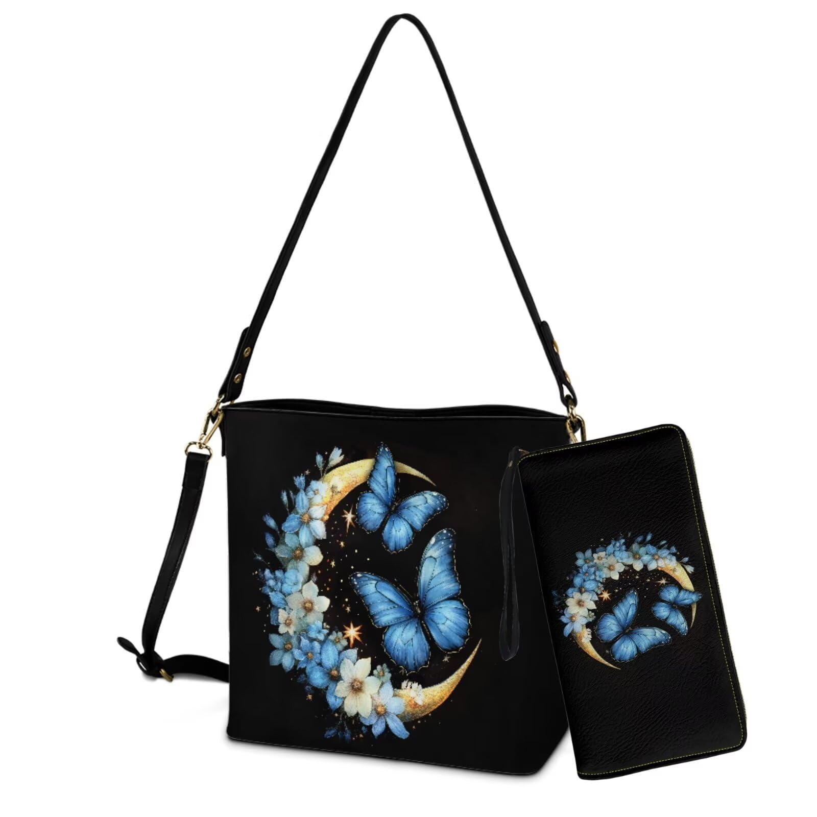 Sannovo Crossbody Hobo Bag with Wallet Set for Women, 2 Pcs Bucket Purse Set Large Bucket Handbag with Adjustable Strap