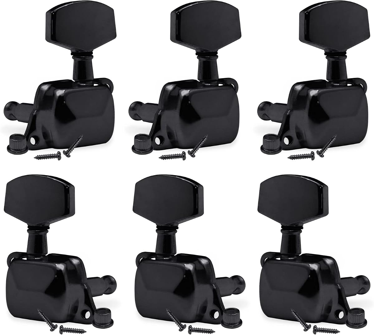 SAPHUE 3+3 Semi-closed Guitar Tuners String Tuning Pegs Keys Machine Heads Set for for Acoustic or Electric Guitar (Black)