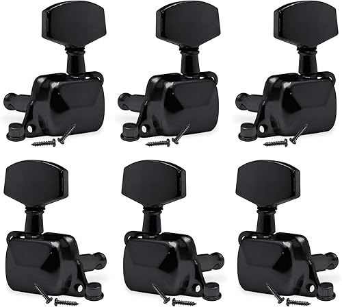 SAPHUE 3+3 sintonizadores de guitarra semicerrados, clavijas de afinación, llaves, cabezales de máquina para guitarra acústica o eléctrica (negro)