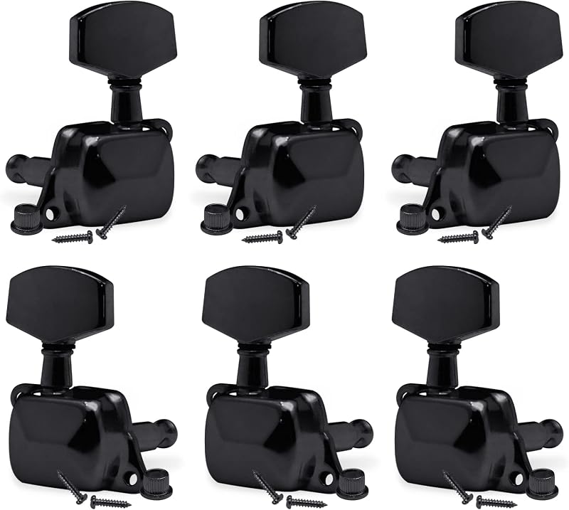 SAPHUE 3+3 Semi-closed Guitar Tuners String Tuning Pegs Keys Machine Heads Set for for Acoustic or Electric Guitar (Black)