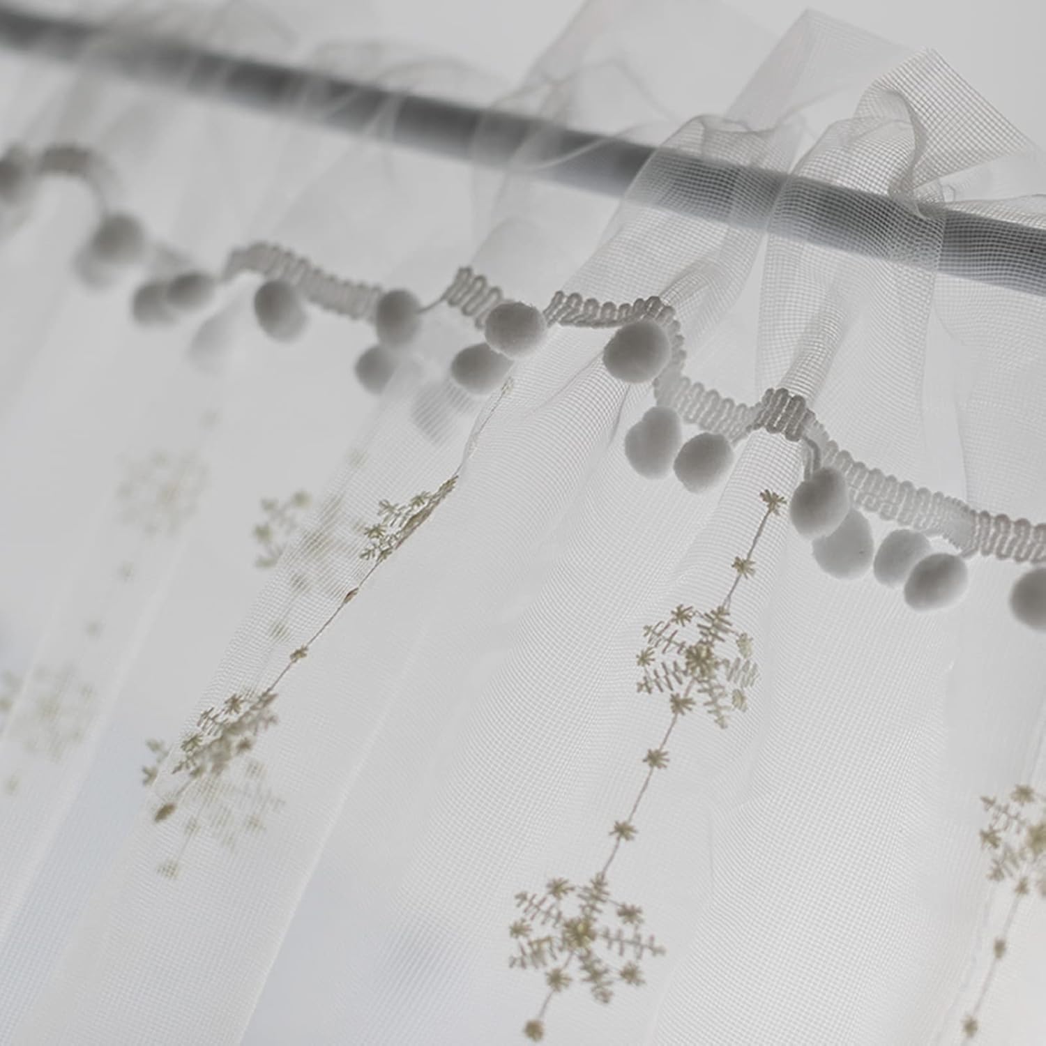 Kitchen Curtains,Pair Semi Transparent White Short Curtains,Voile Tier Curtains with Pole Pocket,Valance Coffee Curtains,Country Style Bistro Curtain for Modern Living Room Bedroom Kitchen