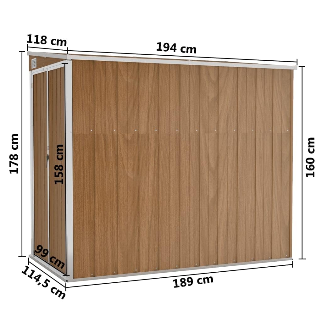 IKAYAA Capanno da Giardino a Parete Capanno per Attrezzi da Giardino in Metallo Capanno per Stoccaggio Esterno Casetta da Giardino Acciaio-Marrone-118 x 194 x 178 cm