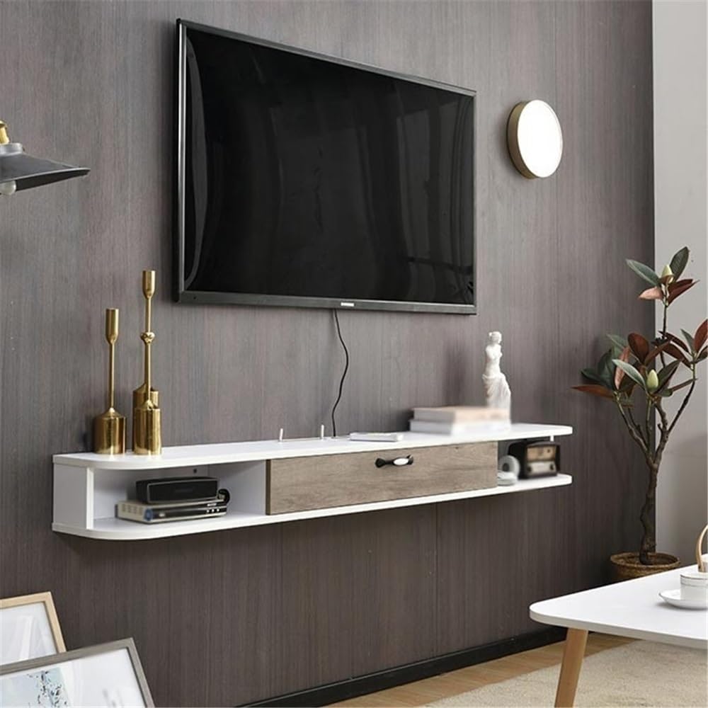 TV-Schrank Minimalistischer schwebender TV-Ständer, kleines Lagerregal for Wohnzimmer und Schlafzimmer mit Kabelmanagement Medienschrank(Weiß)