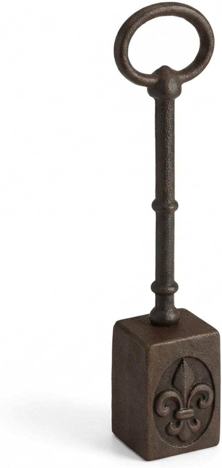 Lulu Decor, 100% Cast Iron Heavy Door Stopper with Thick Adjustable Handle, Doorstop with Fleur de lis Design and Hammered Finish (7.4 lb)