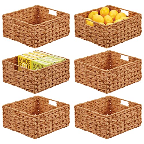 mDesign Storage Baskets — Bathroom and Bedroom Storage Basket Set — Wardrobe Organiser Baskets for Clothes, Shoes and Accessories — Pack of 6 — Camel Brown