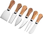 6 Piece Cheese Knives Set with Wooden Handle, Mini Steel Stainless Cheese Knife Set for Charcuterie anCheese Spread, Perfect for Cheese Slicer and Butter Cutter (Acacia Wood-Gold Box)
