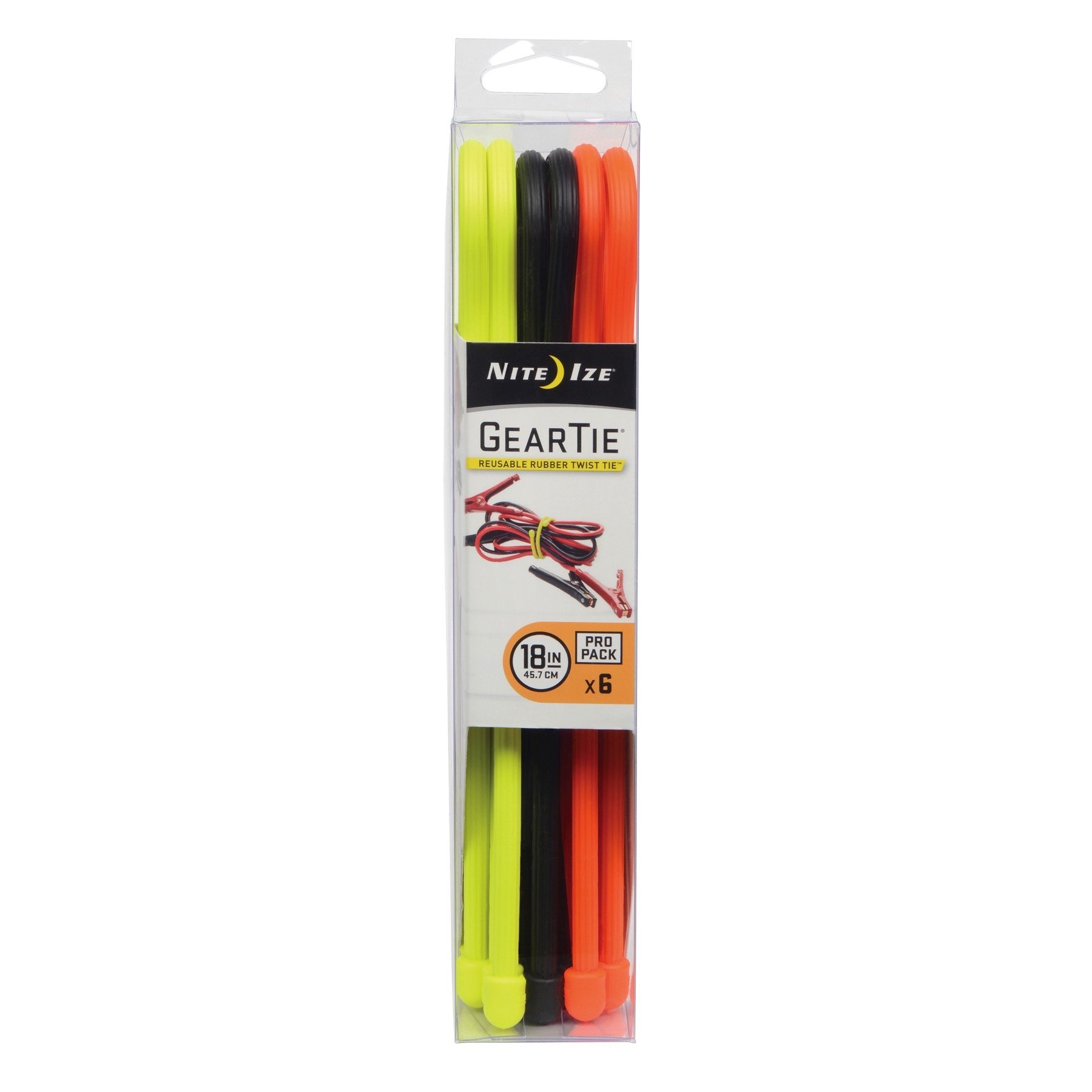 Original Gear Tie, Reusable Rubber Twist Tie, 18-Inch, Assorted Colors, 6 Count Pro Pack
