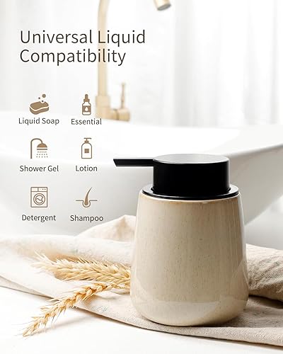 Miniatura 66 de Bosilunlife Dispensador de jabón para baño, dispensador de jabón de cerámica azul, loción, bomba de mano, botella de jabón para cocina, dispensador