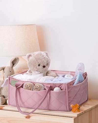 Vista 8 de CEI-CEI Organizador de pañales para bebé con asa, gran cesta de almacenamiento portátil para recién nacidos, cambiador y organizador de automóvil