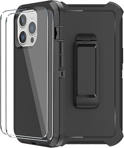 Funda para iPhone 14 Pro Max (6.7 pulgadas) con funda de clip para cinturón, 2 protectores de pantalla, resistente grado militar, cuerpo completo, a