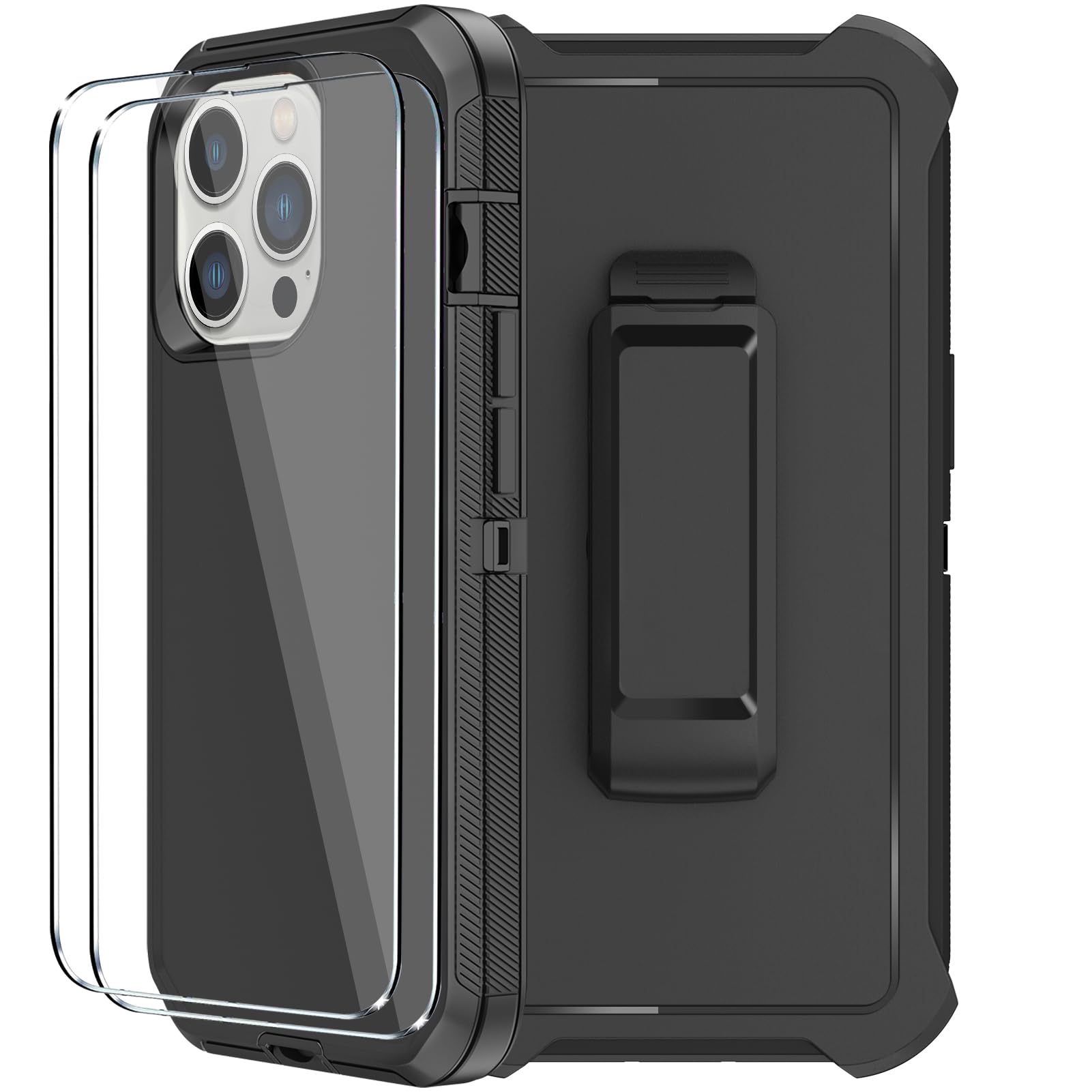 for iPhone 14 Pro Max Case (6.7”) with Belt Clip Holster, 2X Screen Protector, Heavy Duty Military Grade Full Body Shockpr...
