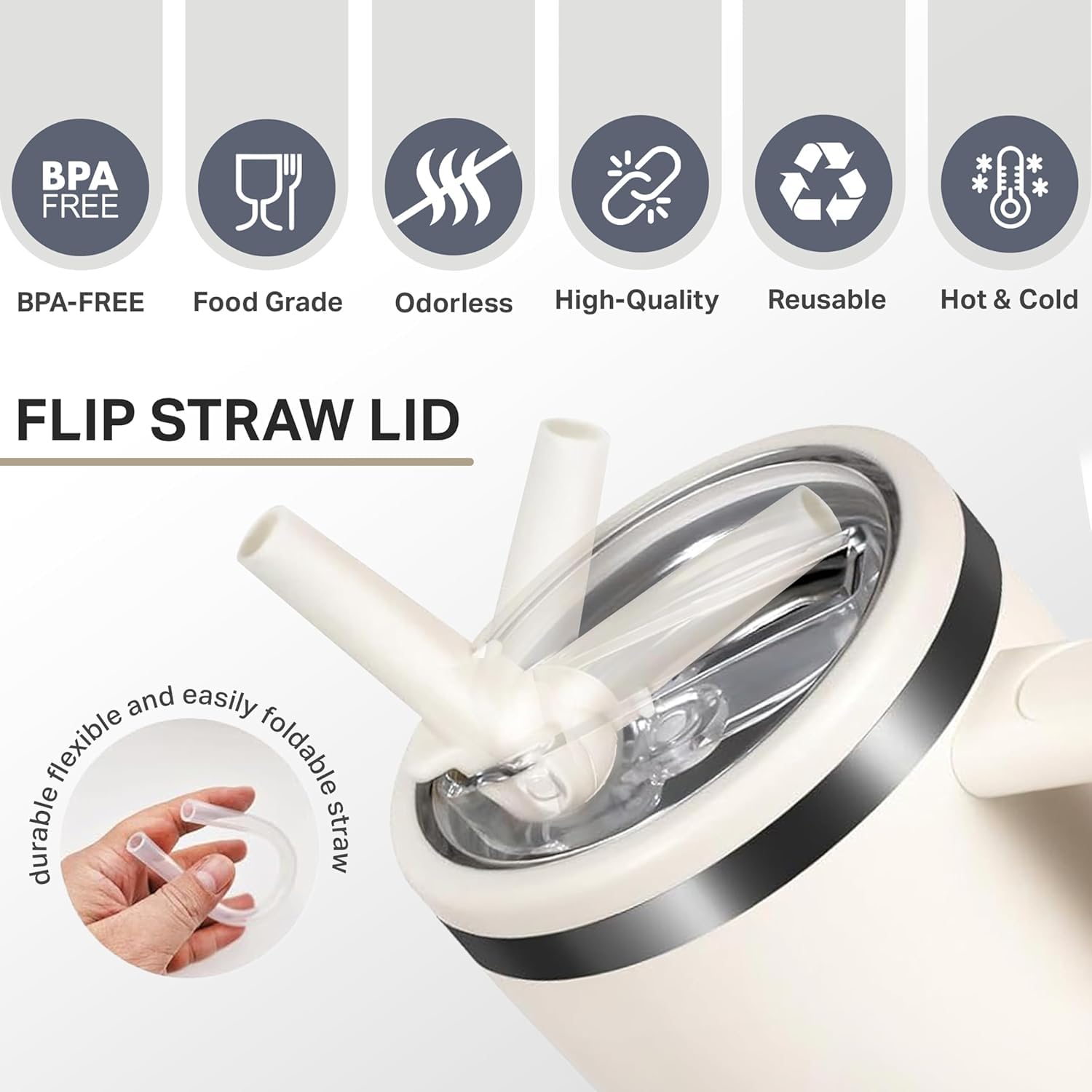 ROMANVIC Stanley Cup Lid Leakproof,2pcs Removable Replacement Lids flip Straw for 40oz Cups with 2 Straws,1 Straw Brush and 1 Disassembly Tool,Reusable Lid for Home Party - Image 3
