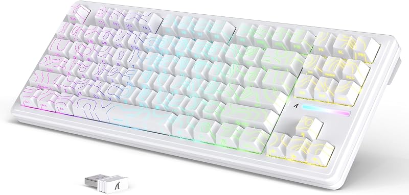 LexonElec x Attack Shark M87PRO 75% Vezeték Nélküli Gamer Billentyűzet, TKL Mechanikus, RGB Háttérvilágítás, Hot Swap, Fehér