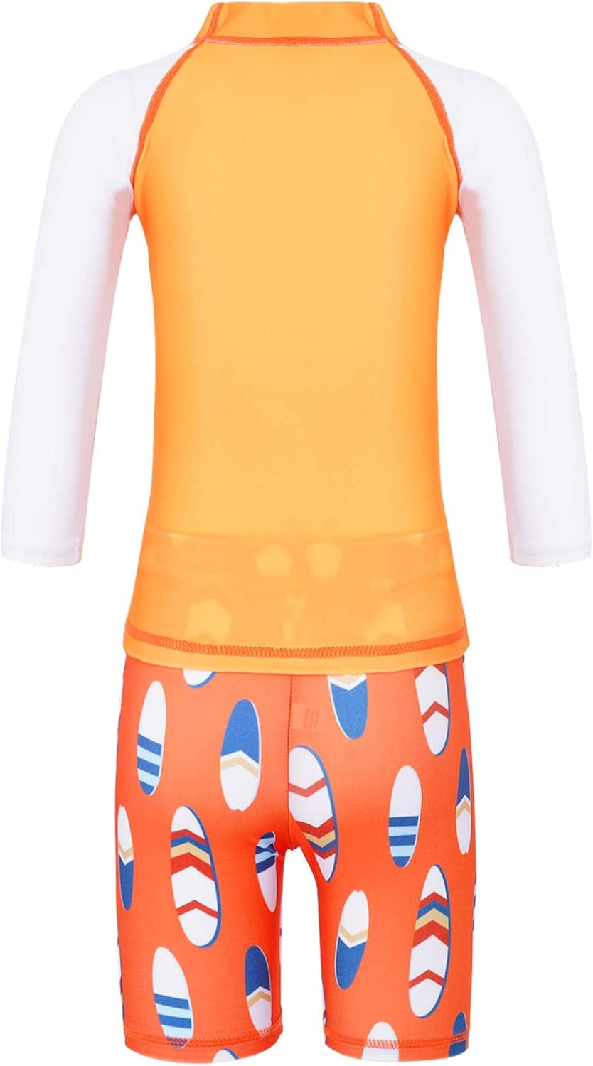 Kids Boys Long Sleeves Rashguard Swimsuit Tankini Shirts with Boyshorts Bathing Swimming Suit Sun Protection