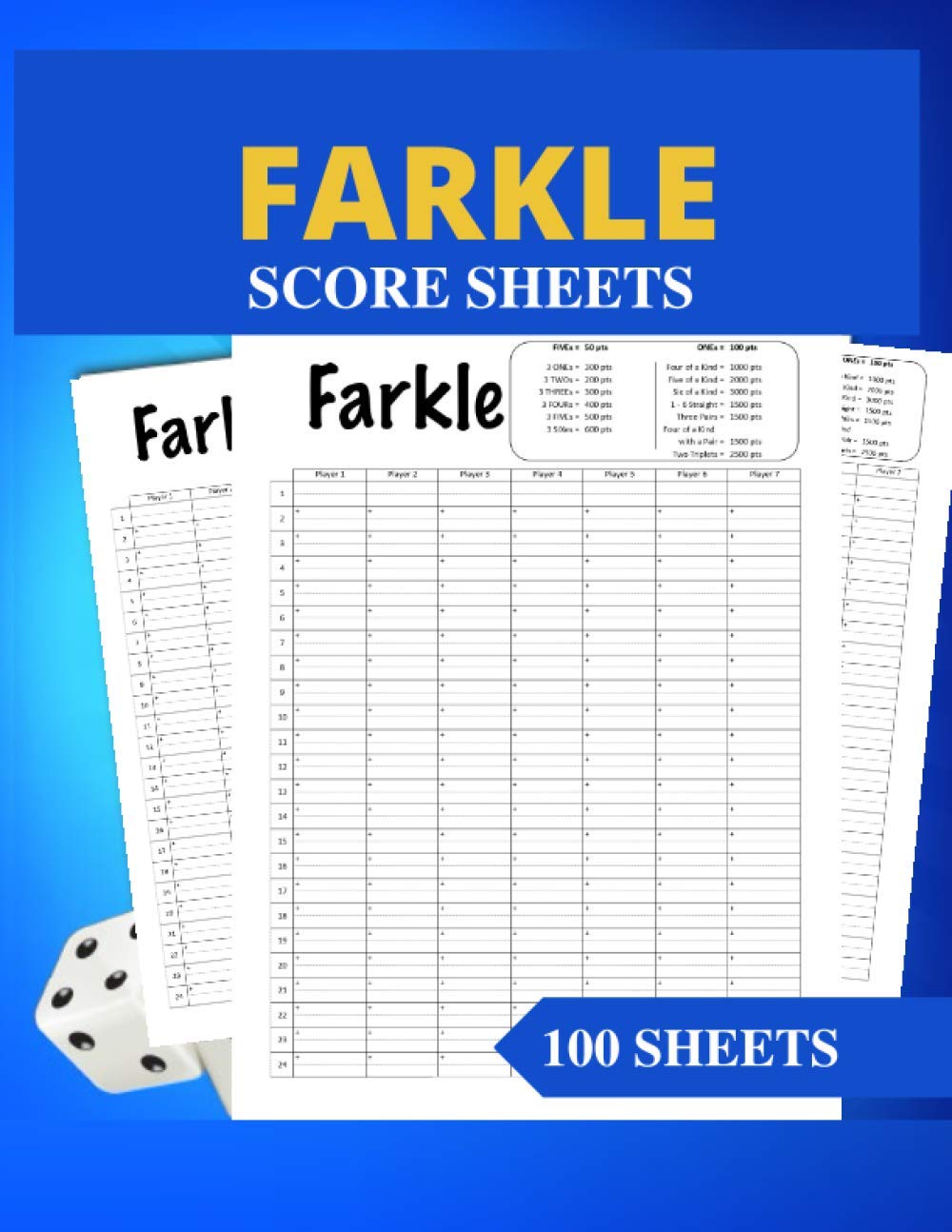Farkle Score Sheets: Farkle Score Keeping Cards, Farkle Scorecards - 8.5 x11 Inch Large Pads