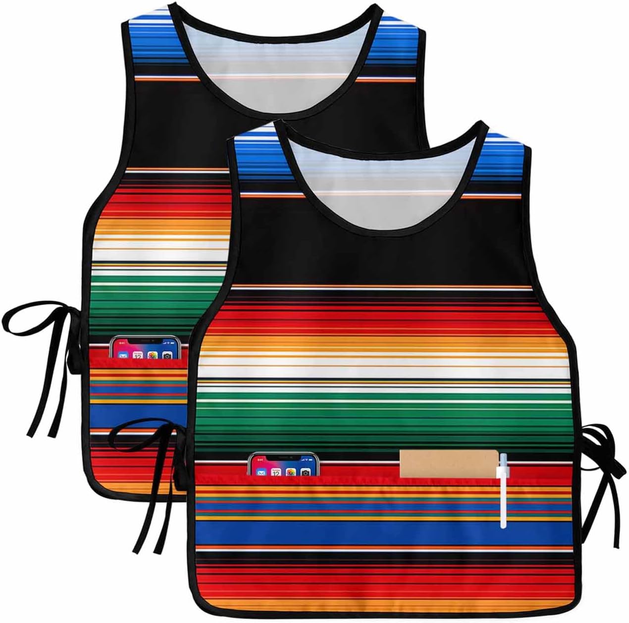 Double Love Abstract Mexico Cobbler Aprons with 2 Pockets for Women Men, Ombre Moderb Stripes Art