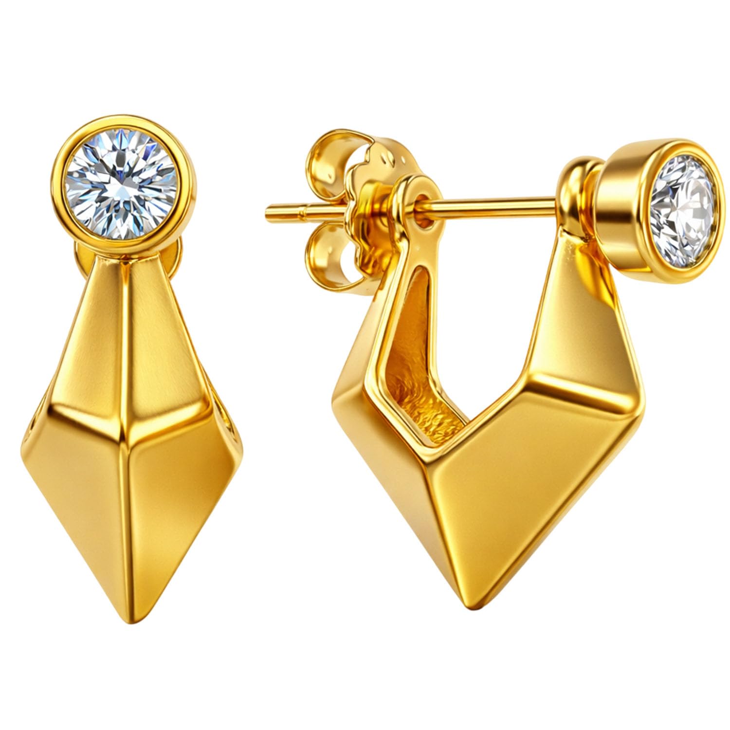 FASHIONS 18K Gold Plated Anti Tarnish Crystal Stone Kaju Bali Stud Huggie Hoop Ear Rings Piercing Round Kan Ki Baali Hoops Earrings For Men