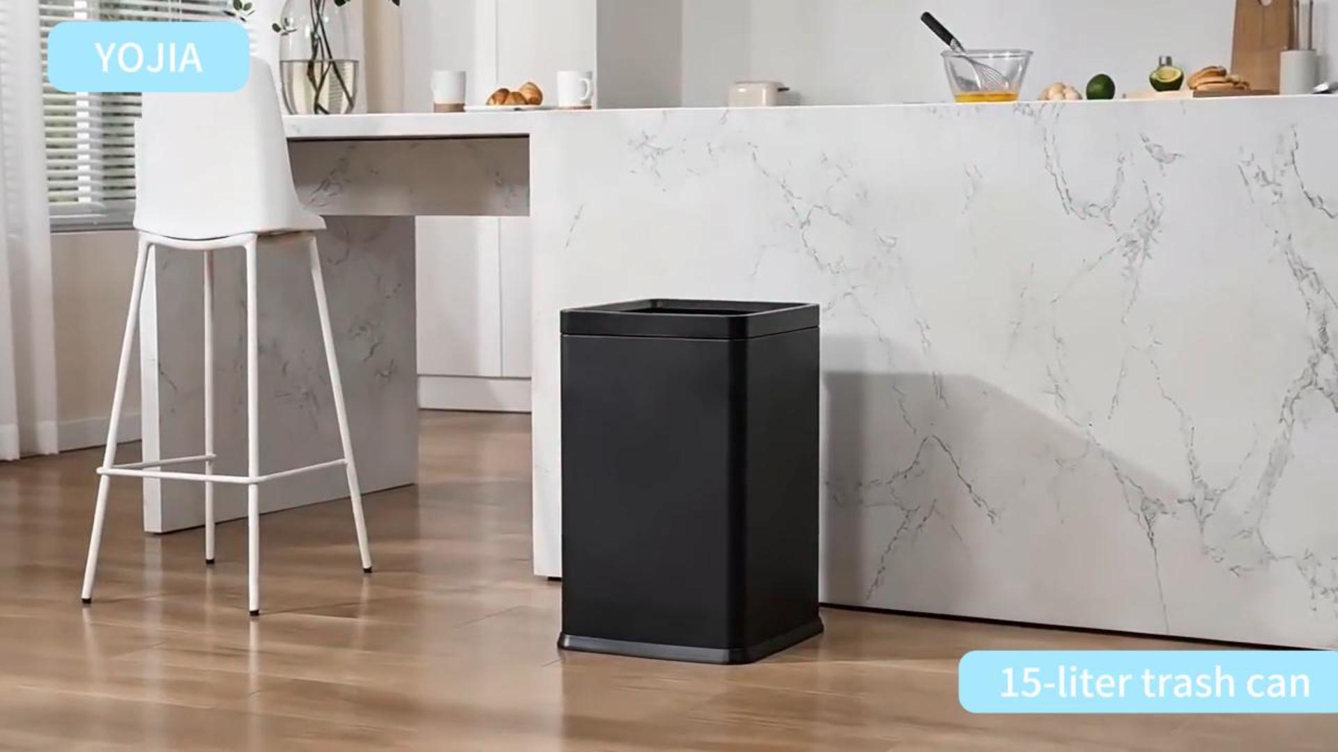 Image of 4 Gallon /15L Square Trash bin, Double Layer Bathroom Trash cans,Large Capacity,Elegant Garbage Can, for Home,Kitchen,Office,Hotel(15L Black)