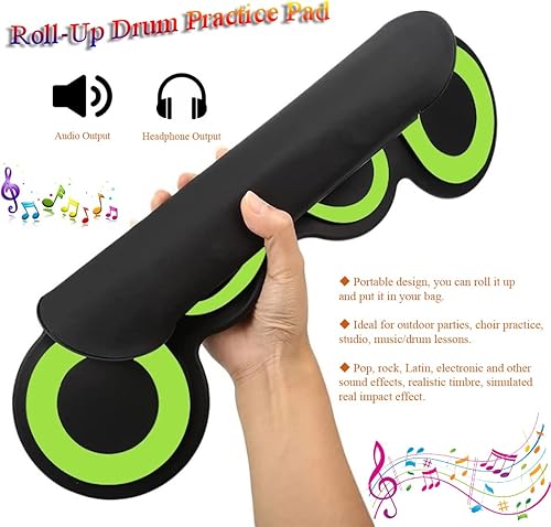 Miniatura 4 de Generic 1 juego de batería electrónica portátil recargable por USB, batería eléctrica midi, almohadillas de práctica de tambor enrollables con