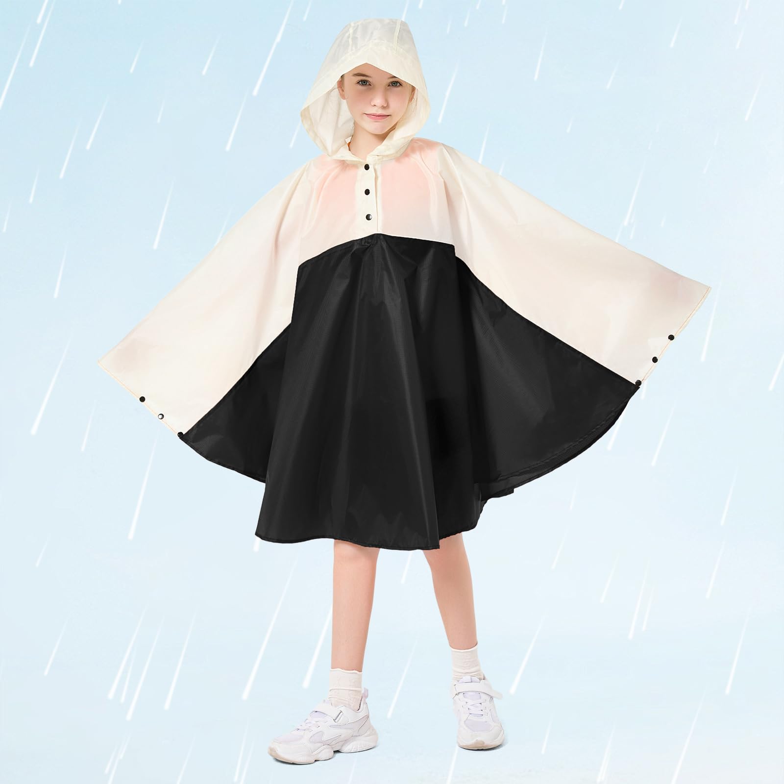 KAKU NANU Poncho de pluie pour enfants de 3 à 13 ans, léger, imperméable, avec capuche, réutilisable