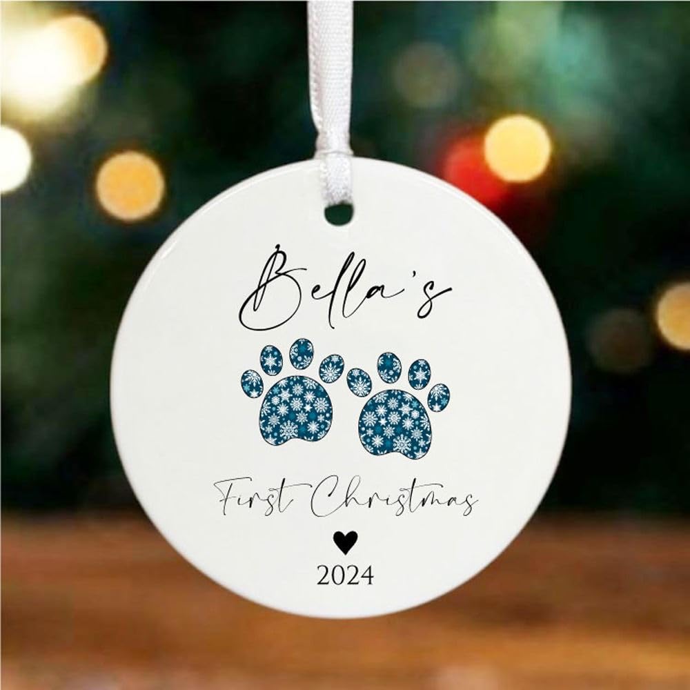 Luck and Luck Personalised Dogs 1st Christmas Bauble, Puppy First, Paw Print Christmas Tree Ornament, New Dog Festive Keepsake