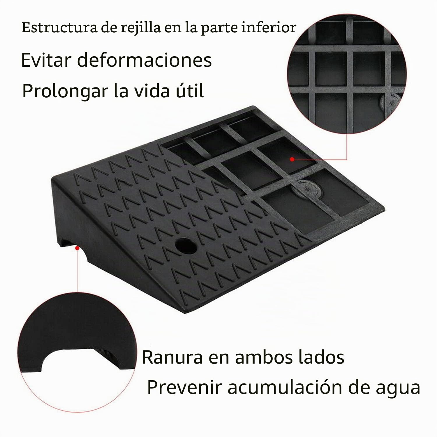 Rampa de bordillo de goma, 15 cm de alto, rampa de entrada portátil, antideslizante, superficie texturizada, bordes de bordillo para la entrada, lámpara de carga, acera, coche, bicicleta, moto