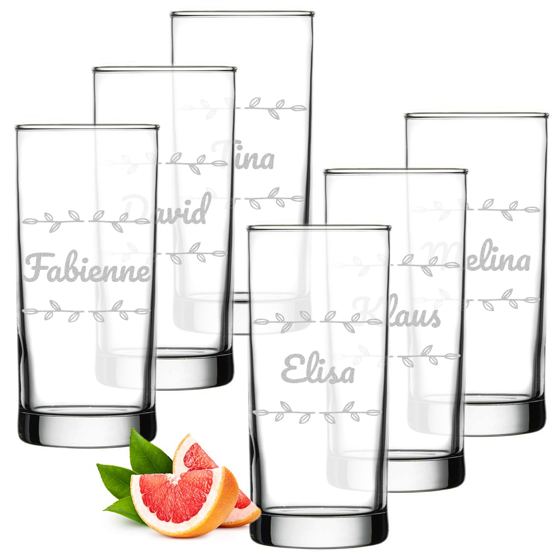 polar-effekt Longdrinkgläser 485 ml 6er-Set mit personalisierter Gravur - Geschenke für Sie und Ihn - spülmaschinenfeste Trinkgläser - für Wasser, Saft und Drinks