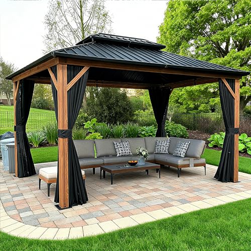 PURPLE LEAF 10' X 14' Hardtop Gazebo Outdoor Wood Grain