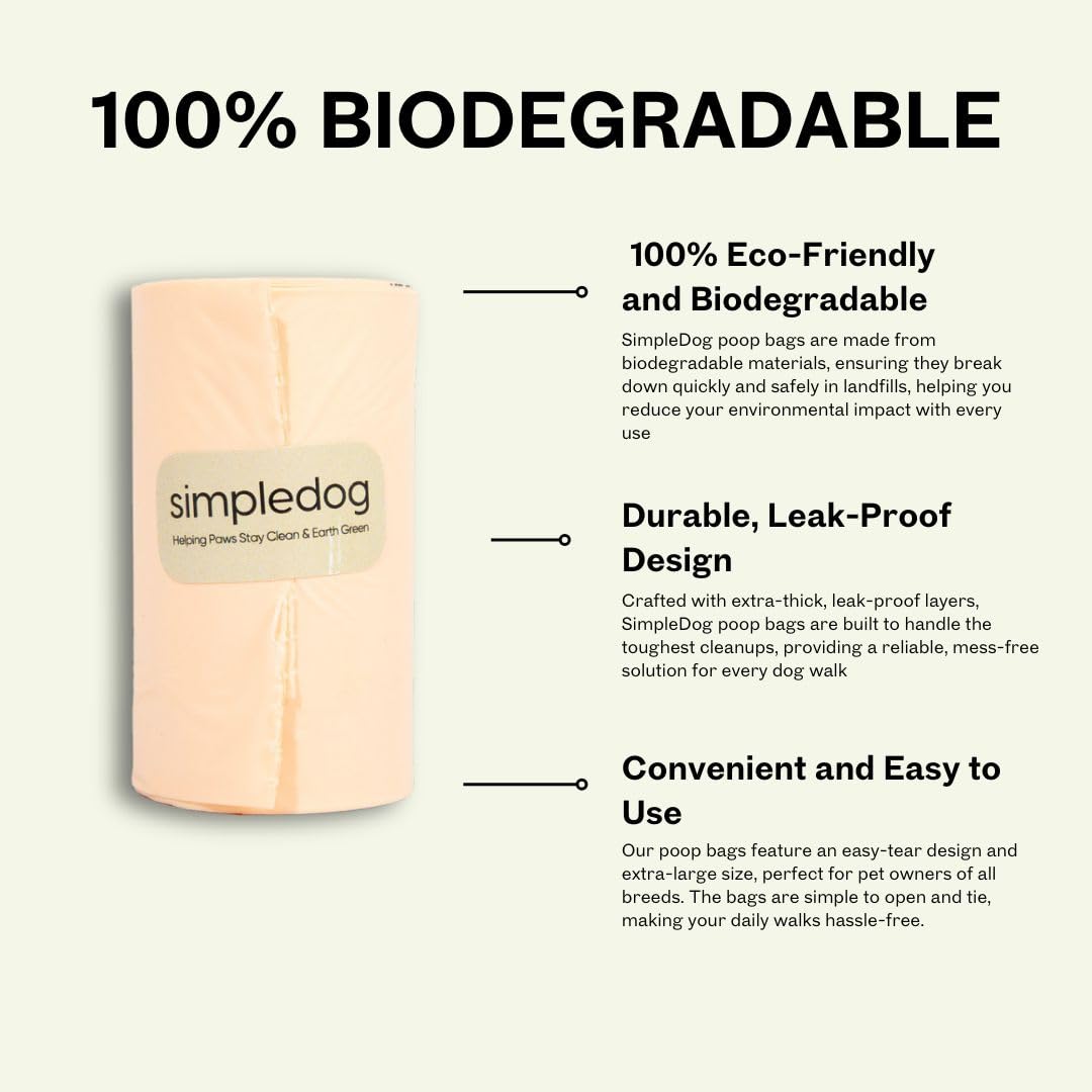 Simpledog Bolsas compostables para excrementos de mascotas, ecológicas, biodegradables para perros (36 rollos/540 bolsas)