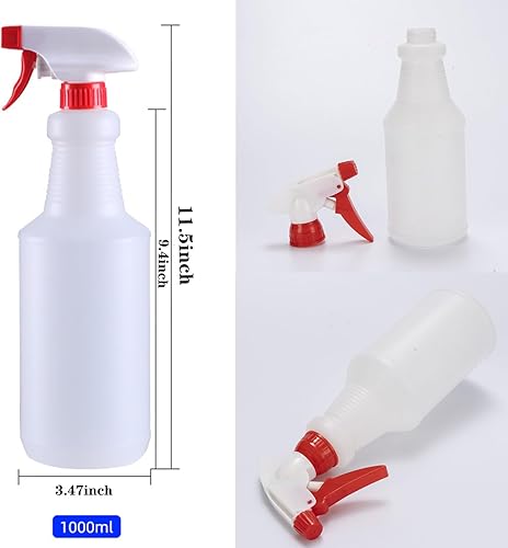Miniatura 2 de Tergy 10 paquetes de botellas de spray vacías de 32 onzas de plástico resistentes recargables con boquilla ajustable y medidas para soluciones de