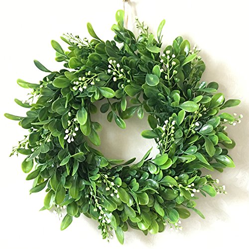 Zehui Lifelike Artificial Green Leaf Wreath Flowers Door Hanging Wall Window Decoration Wedding Party Christmas Decor No Powder F# Outer Diameter 30CM