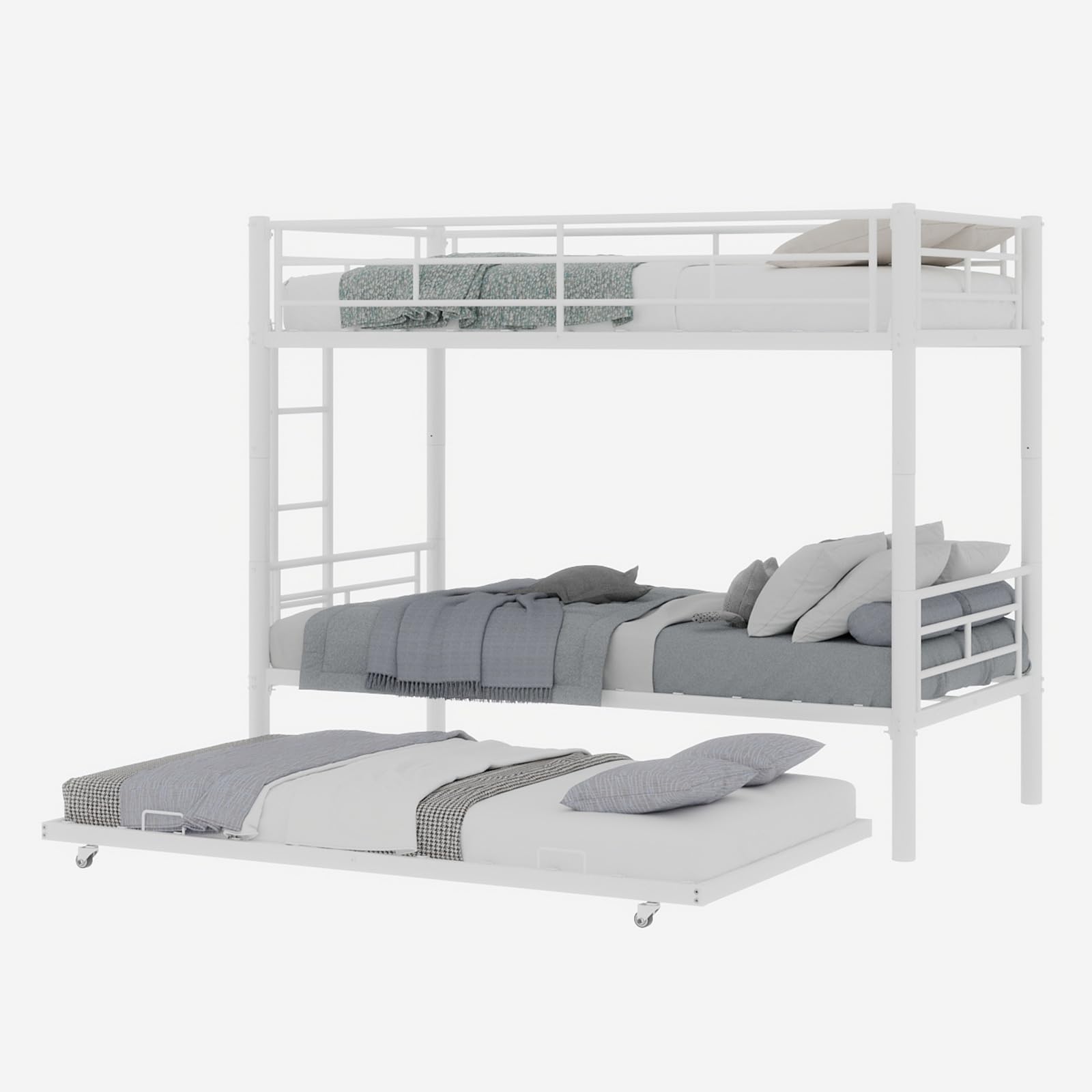 OKMYHOME Litera Convertible 90 x 190 cm – Cama infantil con escalera y guardaespaldas silenciosos, hierro – Sin colchón – Blanco