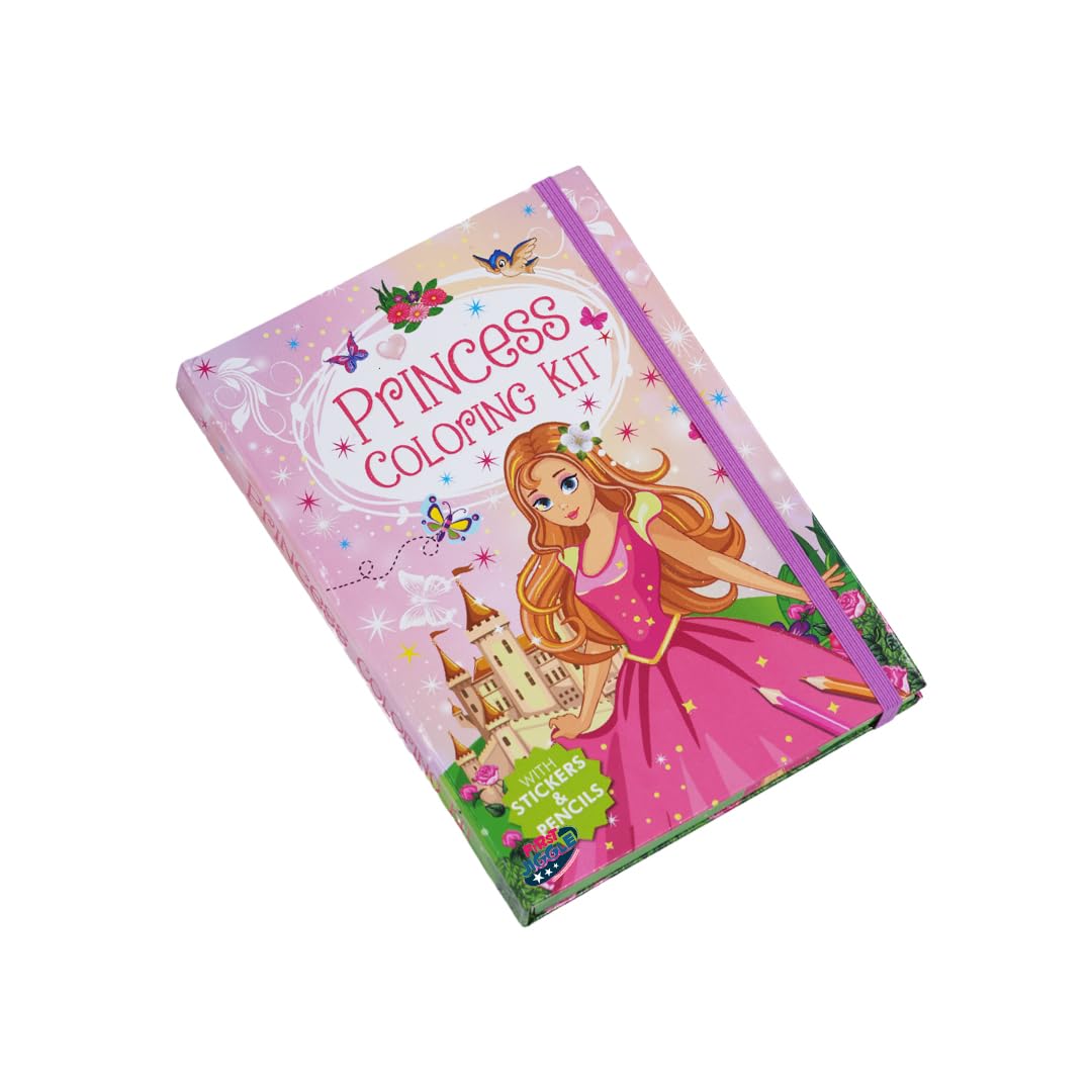 FIRSTJIGGLE Princess Colouring Art Kit for Girls Age 3 4 5 6 7 8 Old | 48 Pages & 8 Sticker Sheets | 6 Color Pencils | Magical Princess Scenes |