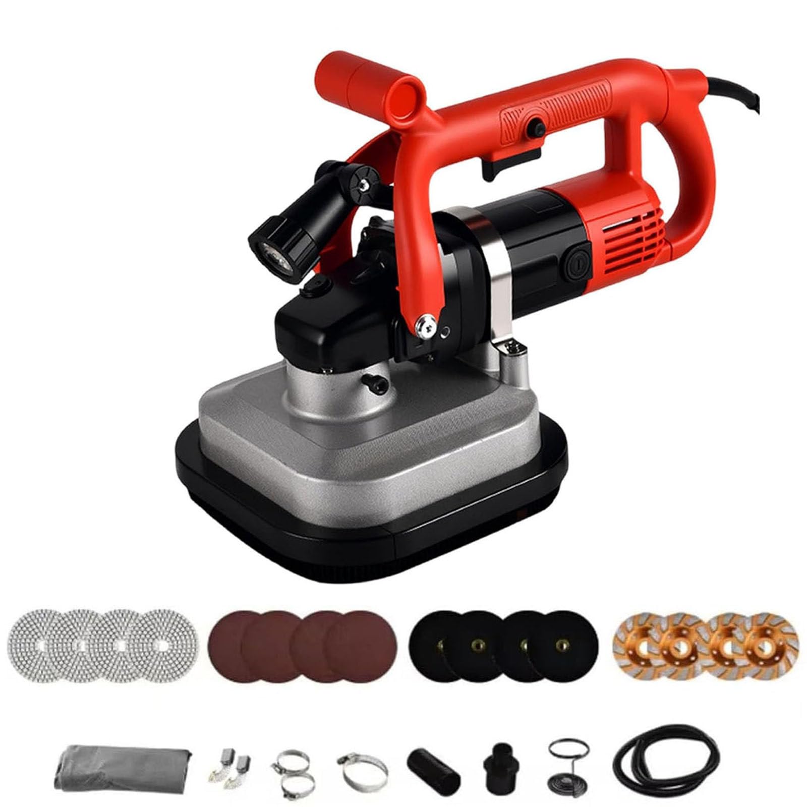 Pulidora de suelo de 3600 W, pulidora de hormigón de 4 cabezales con luz LED, motor de cobre completo, 600-3000 RPM para molienda y pulido de paredes y suelos