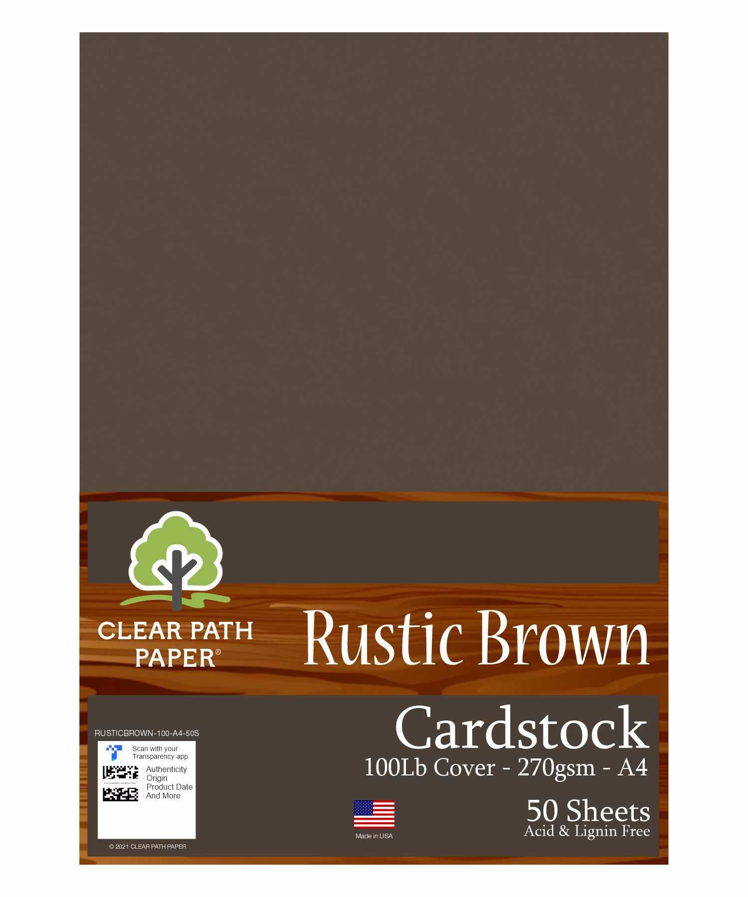 Rustic Brown Cardstock - A4-100Lb Cover / 270gsm - 50 Sheets - Clear ...