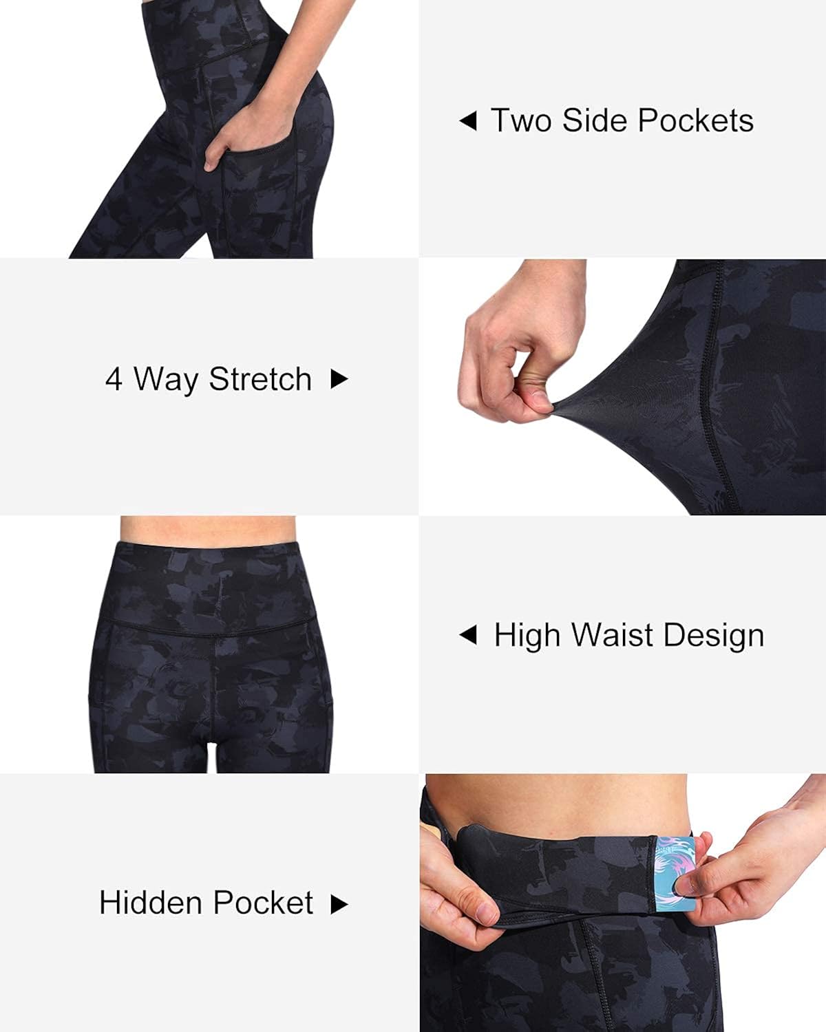 OUGES Women's High Waist Yoga Pants Pockets Workout Leggings Tummy Control-26 inches