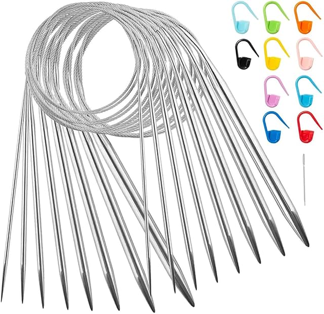 8pcs Aiguilles circulaires pour câbles de tricotage 31.5Inch(80cm) Kit d'aiguille de tricotage de qualité supérieure en acier inoxydable 8 Tailles Aiguilles à tricoter Set Aiguille Circulaire pour le Projet de Tissage(2mm,3mm,4mm,4.5mm,5mm,6mm,7mm,8mm)