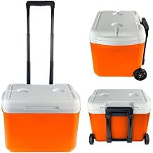 30 Quart Orange Hard Side Wheeled Cooler, 42-Can Capacity Insulated Ice Chest with Telescopic Wheel System, Dual Handles & Lid Cup Holders, Recycled Plastic Rolling for Outdoor Camping & Gatherings